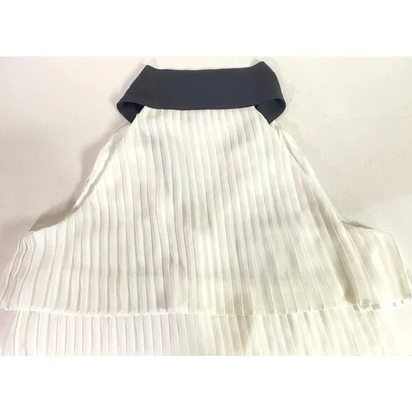 WHBM Tiered Pleats Tank Top Womens Size 14 Off White Black Necktie Lined NWOT - Picture 6 of 15